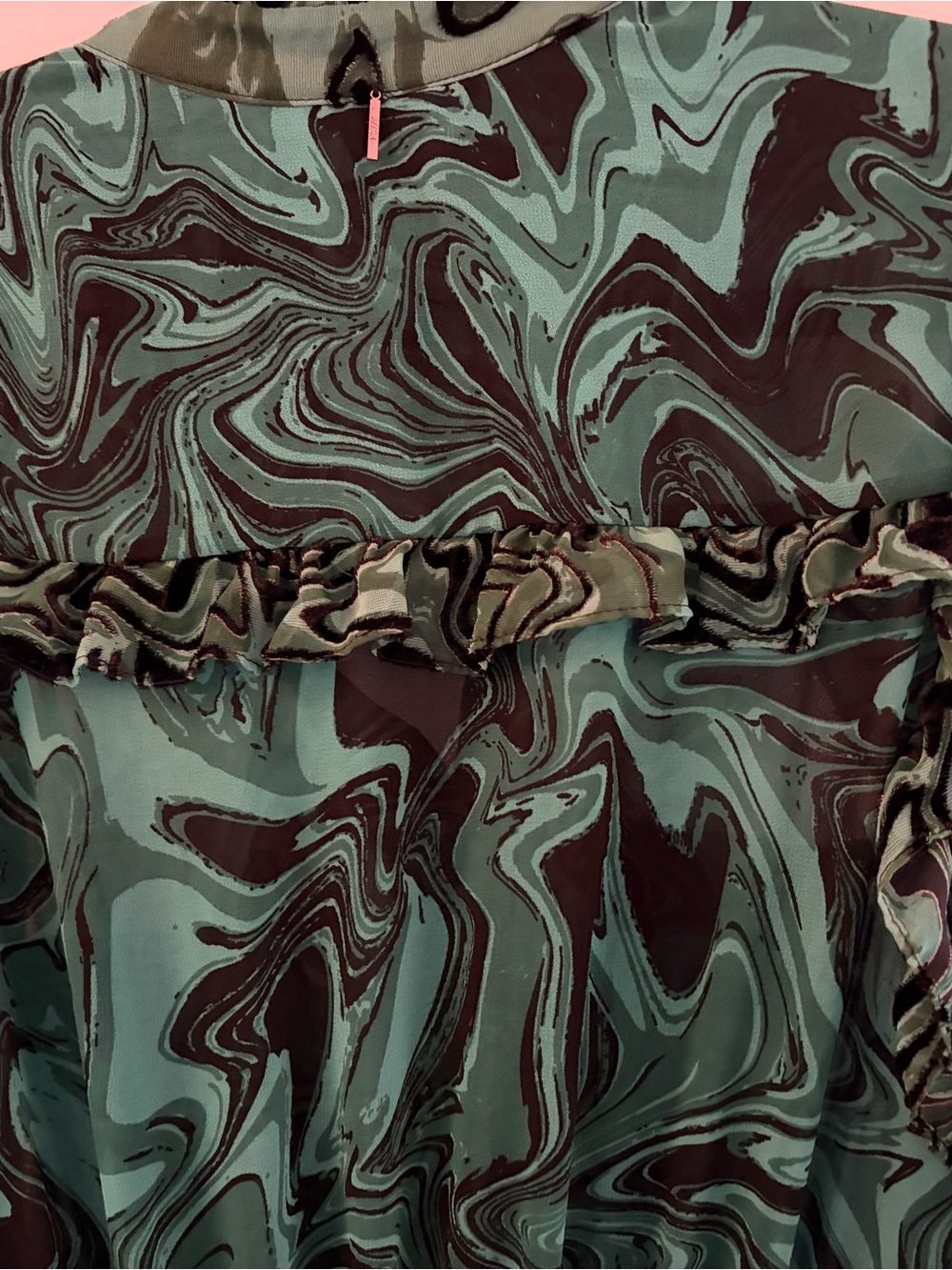 MISA LOS ANGELES Aydenis Teared Green Marble Print Long Sleeve Dress - Picture 10 of 15